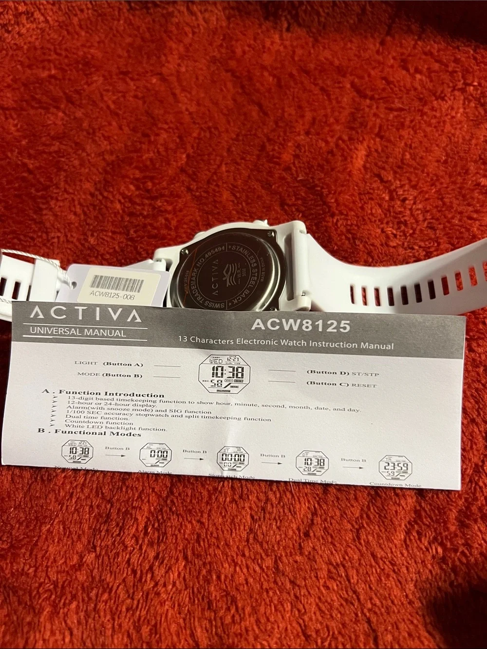 Activa White Digital Sport Watch - Dual Time, Alarm